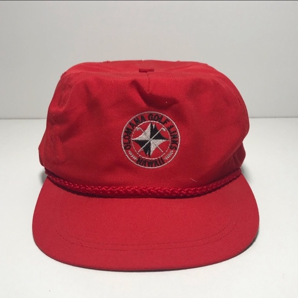 Vintage Red Hawaiian Olomana Gold Links Hat Cap - Picture 1 of 4